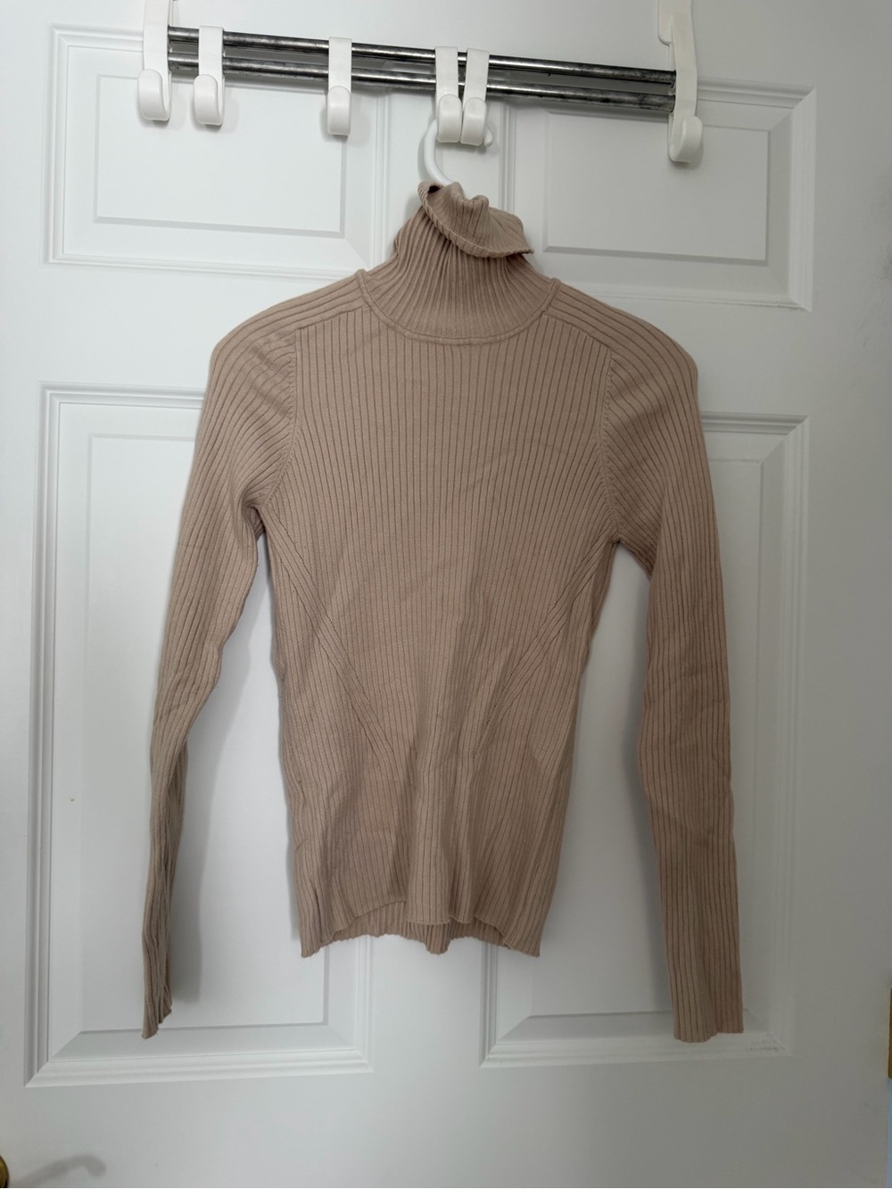 Mango Ribbed Turtleneck Sweater - Beige